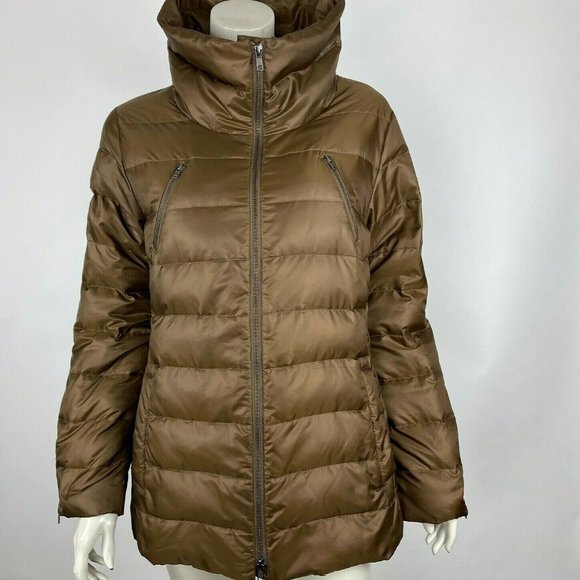 Eileen Fisher‎ Parka Funnel Neck Down Long Sleeve Jacket Pockets Zippers Women M - Picture 1 of 11